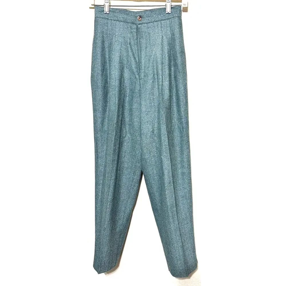 VIntage All Week Long Wool Dress Pants Womens 4P green herringbone pleated‎